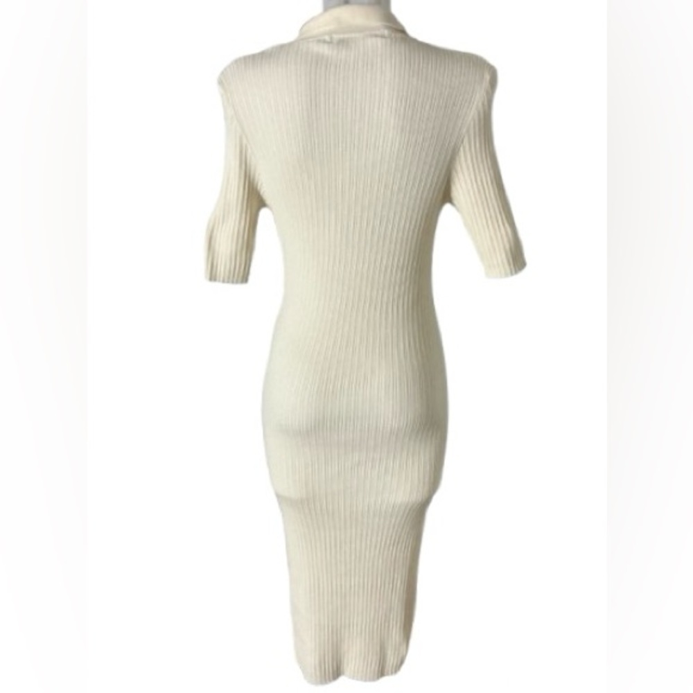 Vero Moda Holly 2/4 Polo Dress Tall Ribbed T-Shirt Midi Cream Dress XL - Picture 6 of 15